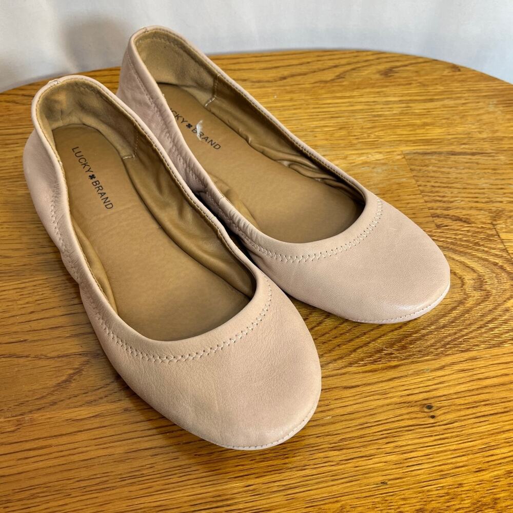 Ballet Flats Women's US 7 EU 37 Lucky Brand Erin Pink Slip On Round Toe Leather